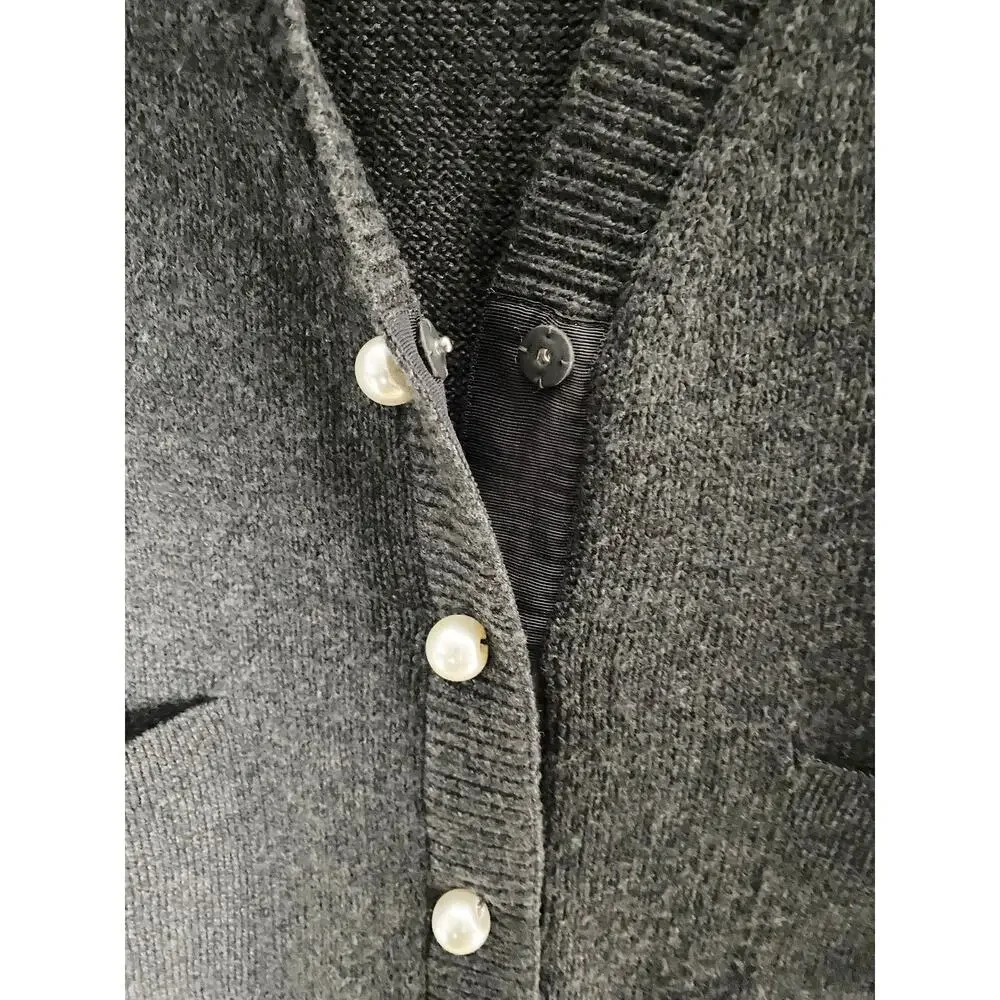 Cabi Women's Cultured Pearl‎ Button 3/4 Sleeve Knit Cardigan Smoke Gray XS